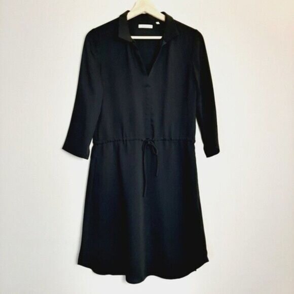 BABATON / Aritzia Shirt Dress Long Sleeve Waist Drawstring Black Sz XS Flawed - Picture 2 of 16